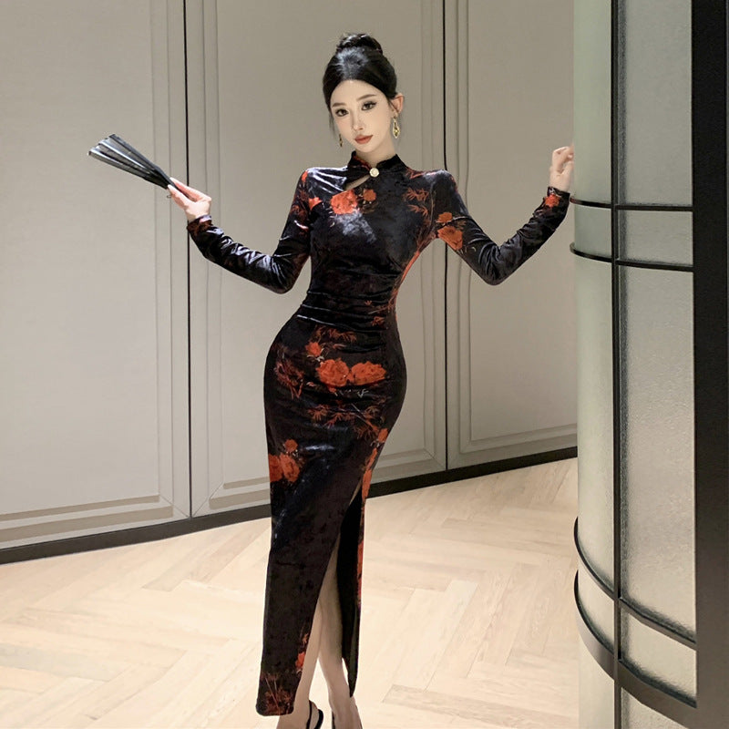 Dam Festklänning Slim-Fit Lång Högkvalitativt Tyg-2