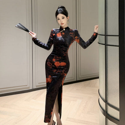 Dam Festklänning Slim-Fit Lång Högkvalitativt Tyg-2