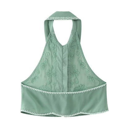 Dam Halterneck Top Kort Kjol Set Blommig 100% Bomull-4