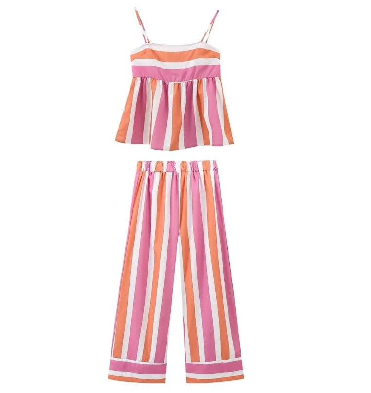 Kvinnors Sommardräkt med Luftig Blus och Breda Byxor – Justerbara Spaghetti-bärare, Långt, Lätt Tyg, Avslappnad Passform 8