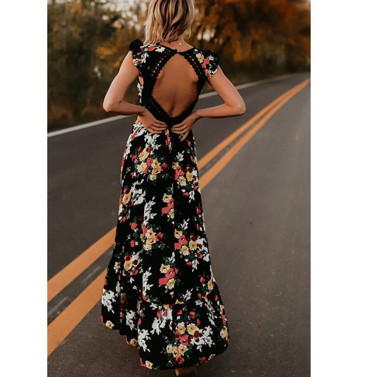 Kvinnors Asymmetrisk Klänning Blommönster Polyester Elegant Långärmad 3