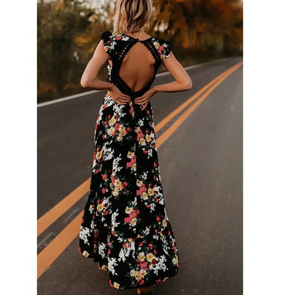 Kvinnors Asymmetrisk Klänning Blommönster Polyester Elegant Långärmad 3