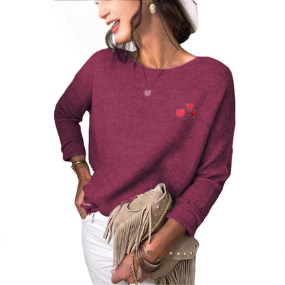 Dam Tröja Broderad Hjärta Långärmad 100% Bomull-3