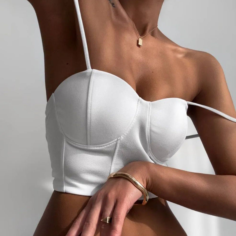 Dam Bustier Top i Stretchigt Tyg med Justerbara Axelband – Modern Design för Vardags och Fest 2