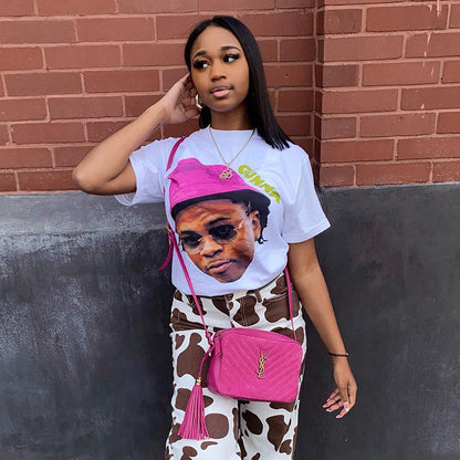 Dam T-shirt Avslappnad Snitt Grafiskt Tryck Bomull-5