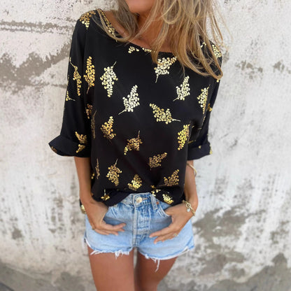 Kvinnors Kortärmad Topp Blommig Polyester och Spandex-2