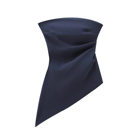 Dam Festtopp Asymmetrisk Draperad Silkeslen Tyg 1