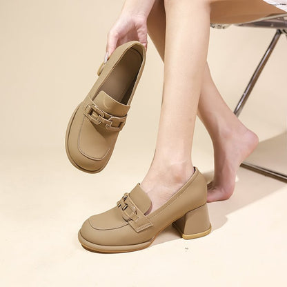 Kvinnor Loafers i Syntetiskt Läder med Distinkt Spänne och Bekväm Blockklack – Mångsidig Design för Vardags och Fest 5