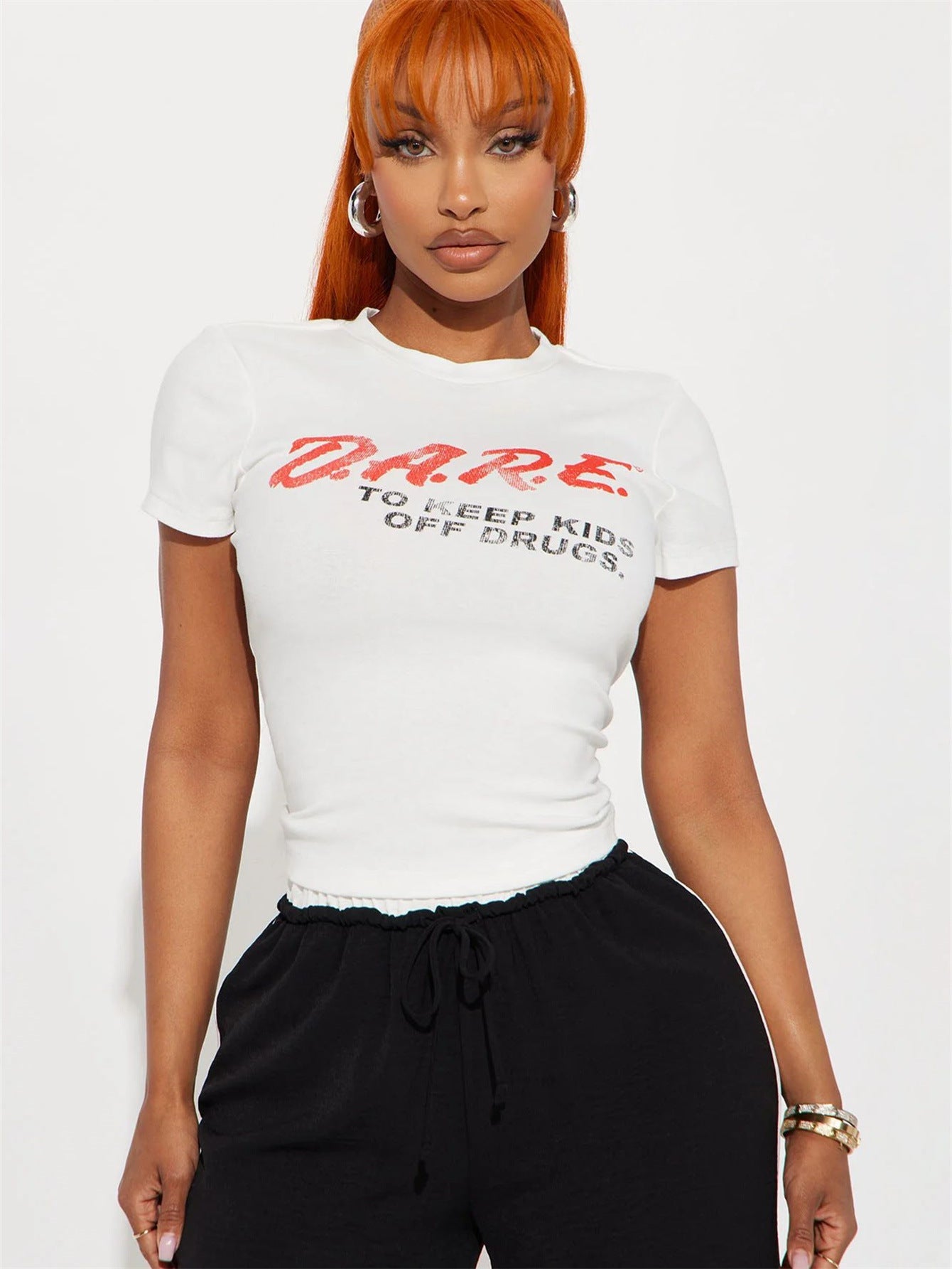 Variant image for Dam T-shirt Kortärmad Crop Top Polyester med Cirkulär Halsringning-10