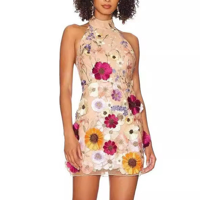 Dam Cocktailklänning Halterneck Bodycon Polyester med Blommönster-5