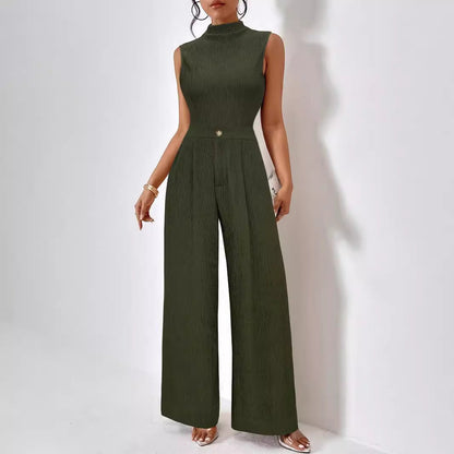 Kvinnors Jumpsuit Höghalsad Ribbad Elastisk Tyg 2