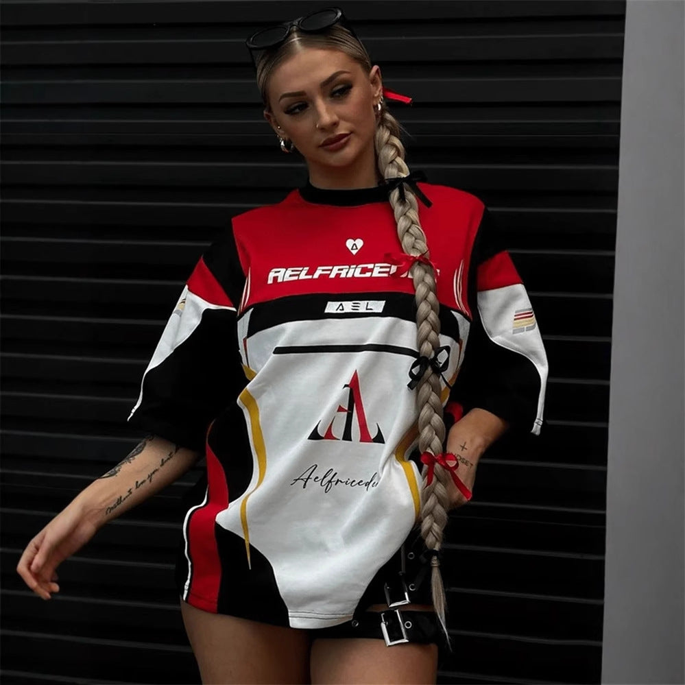 Dam T-shirt Kortärmad Färgblock Polyester Spandex-4