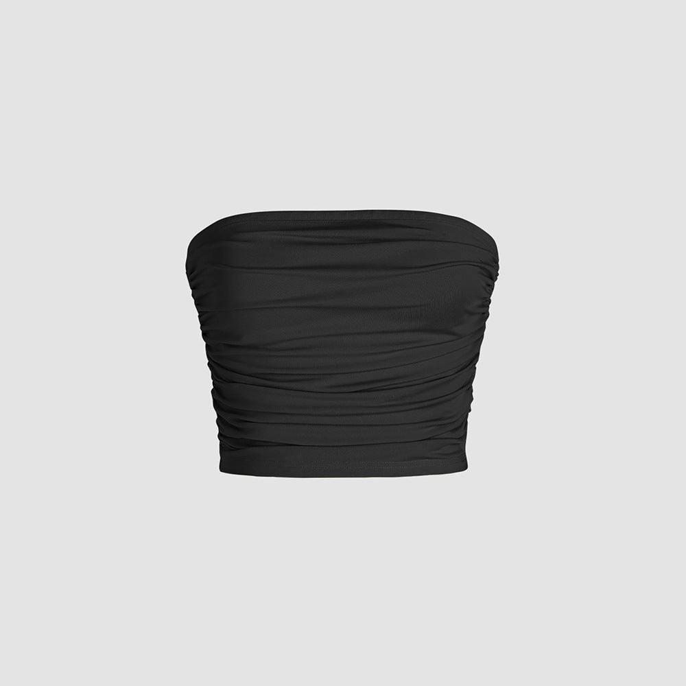 Kvinnors Slim Fit Topp Veckad Mjölk Silke-3
