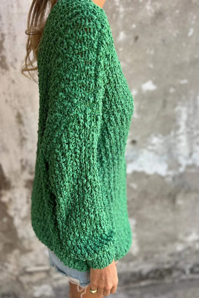 Dam Stickad Tröja V-ringning Chunky 100% Akryl-2