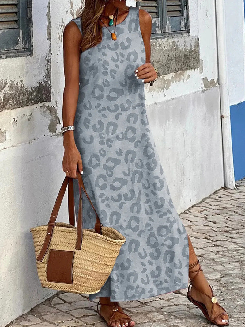 Variant image for Kvinna Tankklänning Lång Ärmlös Polyester Leopardmönster-9