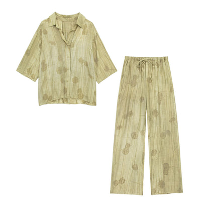 Dam Topp och Byxor Jacquard Avslappnad Stil-5