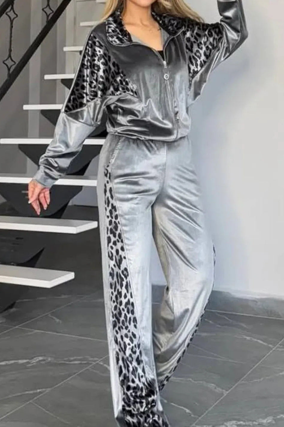 Variant image for Dam Husdräkt Leopardmönster Polyester med Långa Ärmar-7