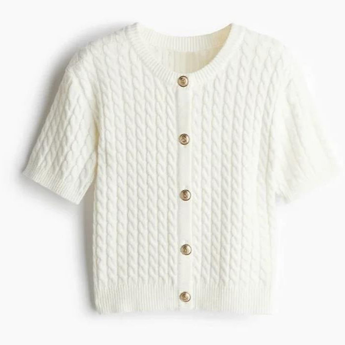 Kvinnor Kortärmad Cardigan Klassisk Kabelstickad Mjuk Bomull 3