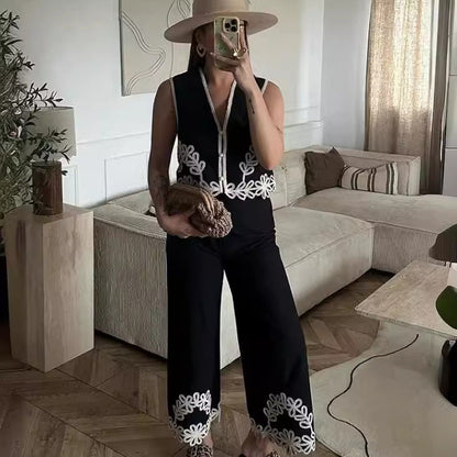 Kvinnor Palazzo-byxor Blommiga Detaljer Luftigt Tyg-2