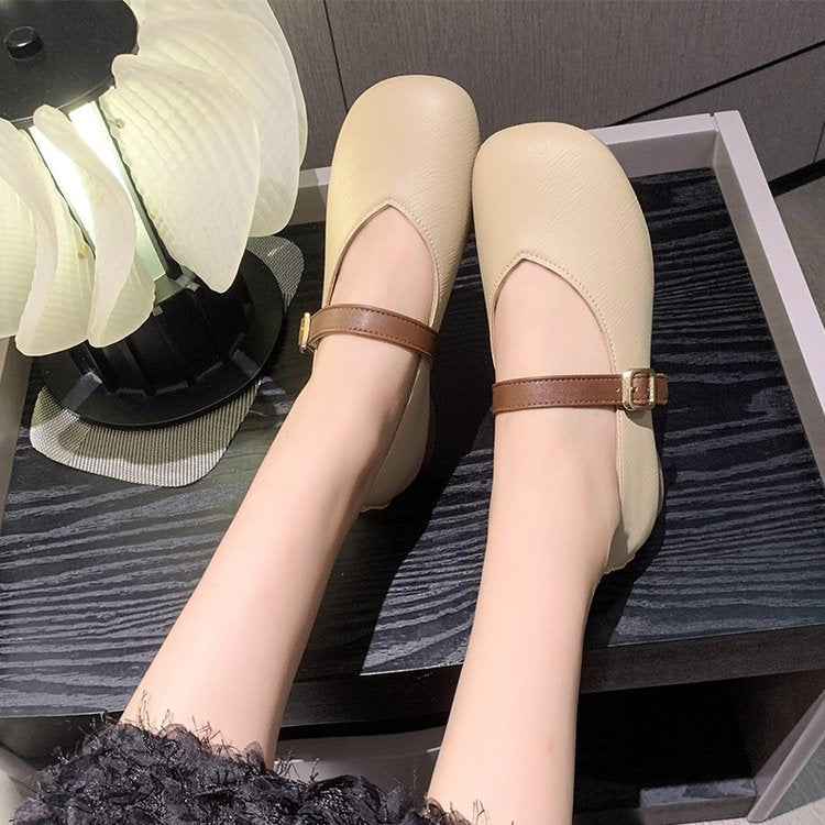 Damskor Mary Jane Ballerinas med Dekorativa Remmar och Blockklack-4