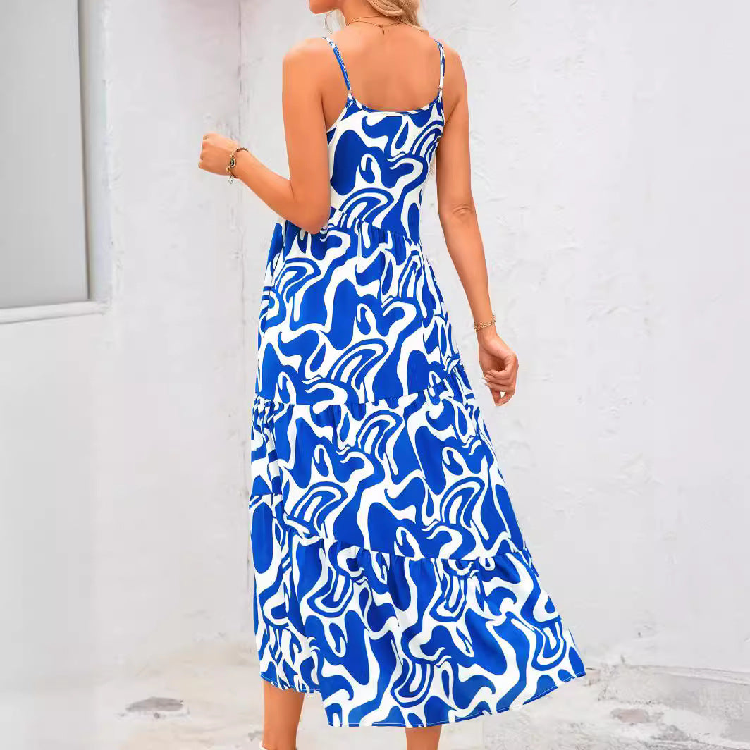 Dam Klänning A-Linje Flödande Polyester Mönstrad-3