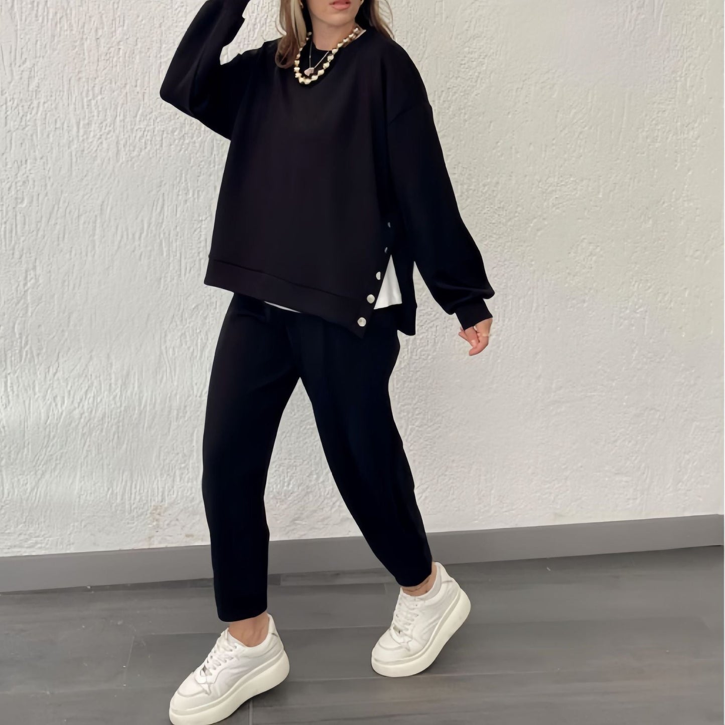 Dam Slimbyxor Set Långärmad Topp Polyester Casual-1