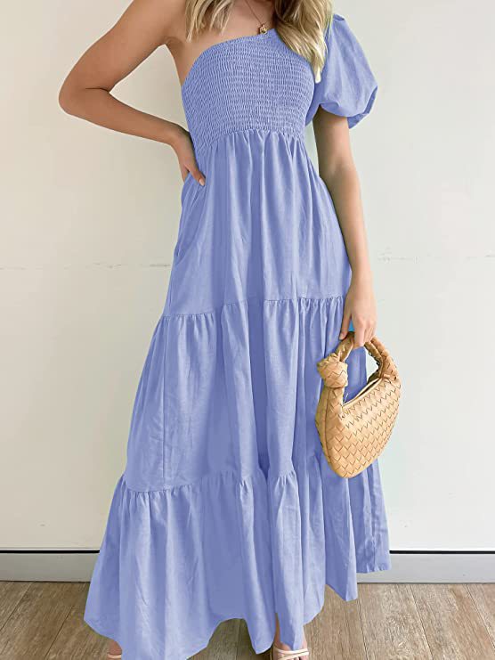 Dam En-axel Klänning A-linjeformad Polyester med Puffärmar 13