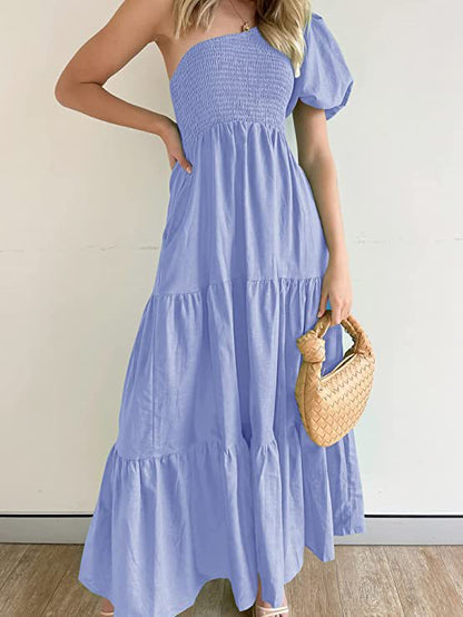 Dam En-axel Klänning A-linjeformad Polyester med Puffärmar 13