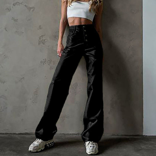 Dam Byxor Vida Hög Midja Trendig Design Hållbart Material-1