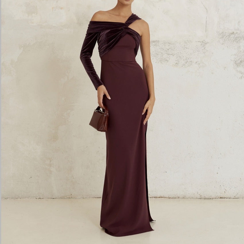 Kvinnors Aftonklänning Asymmetrisk Design Draperad Mjukt Tyg-5