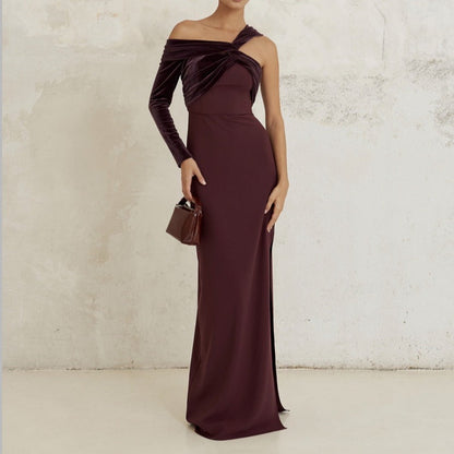 Kvinnors Aftonklänning Asymmetrisk Design Draperad Mjukt Tyg-5