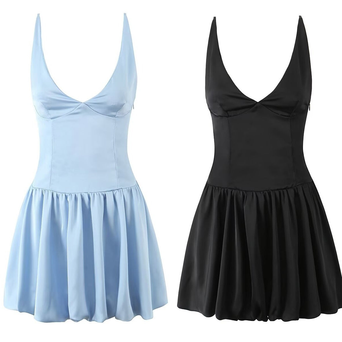 Korta Klänningar Dam A-Line V-ringning Polyester Minikjol-2