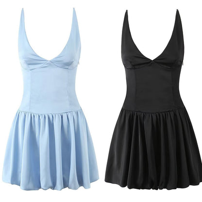Korta Klänningar Dam A-Line V-ringning Polyester Minikjol-2