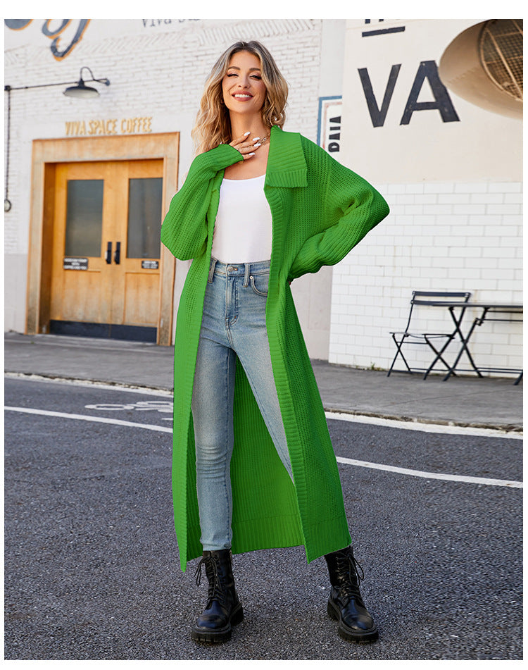 Dam Lång Kofta Med Revers Minimalistisk Akryl-4