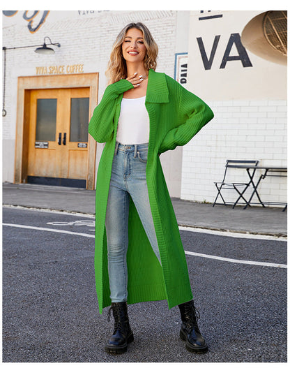 Dam Lång Kofta Med Revers Minimalistisk Akryl-4