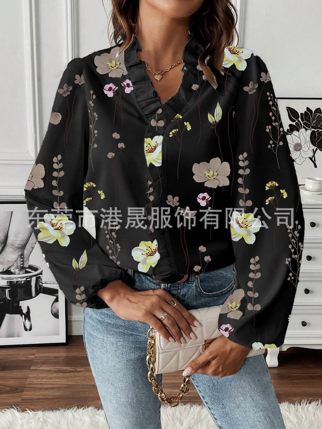 Variant image for Dam Långärmad Skjorta Rufsad Polyester Elegant Loose Fit-33