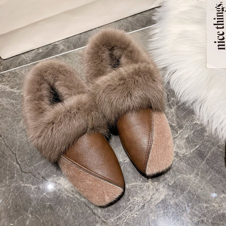 Damtofflor i Konstläder med Pälskrage – Mjuk och Bekväm Inomhustoffel för Avkoppling och Stil 7