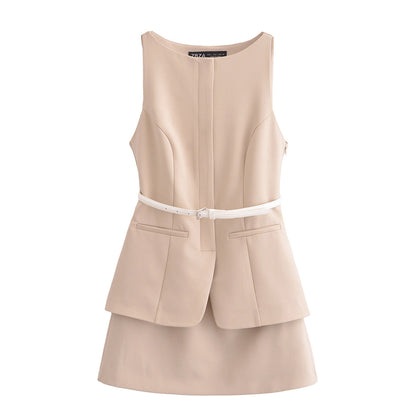 Dam Klänning Kort Bältesdesign Polyester Elegant Sommaroutfit-1