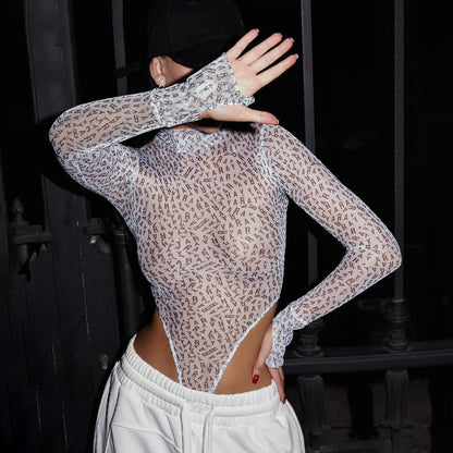 Kvinnors Bodysuit Höghalsad Elastisk med Unikt Mönster 2