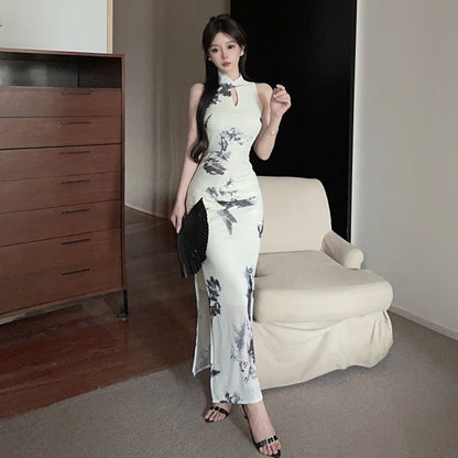 Variant image for Kvinna Cheongsam Klänning Bodycon Polyester med Hög Slits-1