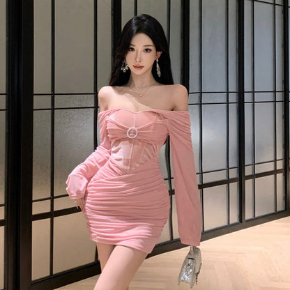 Damklänning Tyll Oregelbunden V-ringning Långärmad Fina Dam Klänningar-4