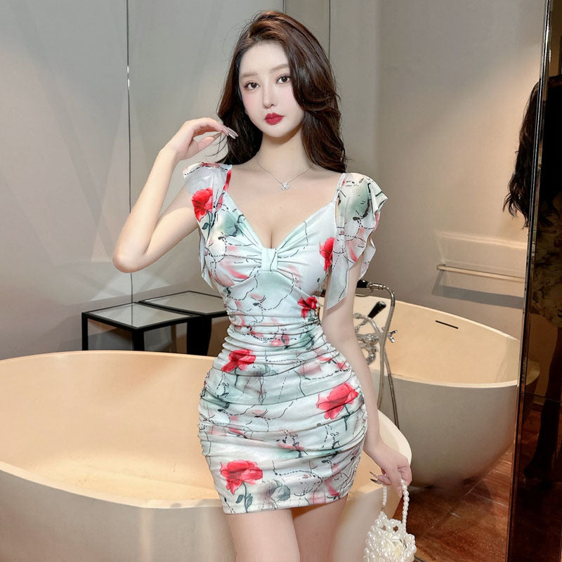 Kvinnors Bodycon Klänning Djupt Urringad Mini Polyester Elastan-2