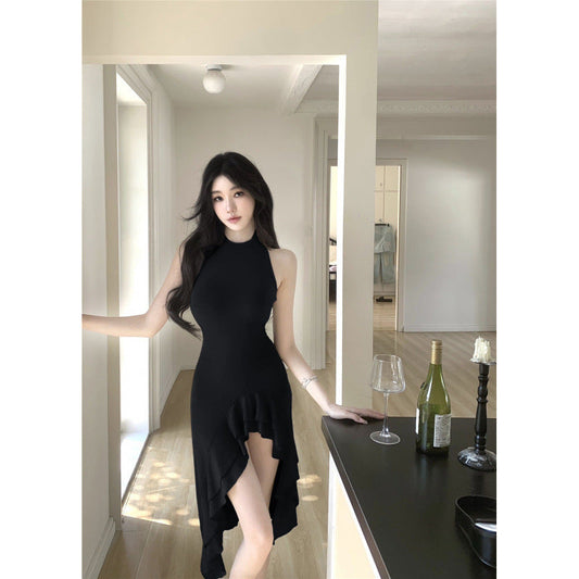 Kvinnors Mini Klänning Volang Rund Halsringning Högkvalitativ Blandning-1