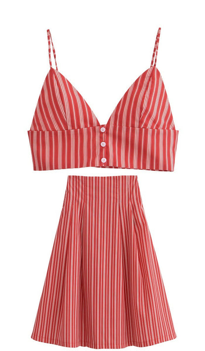 Variant image for Dam Kort Topp och Rock Set Randig Lätt Tyg för Sommar-7