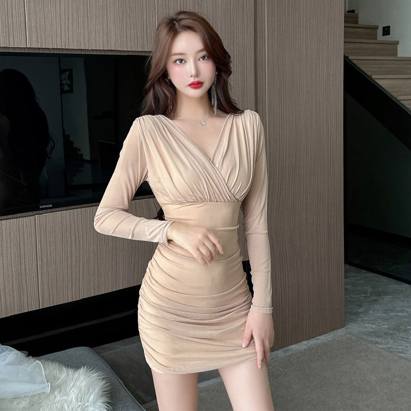 Kvinnors Bodycon Klänning Långa Ärmar Mesh-3