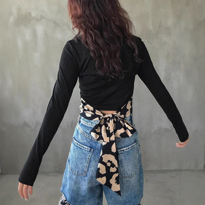 Långärmad T-shirt Dam Slim Fit Polyester med Slipsdekoration-4