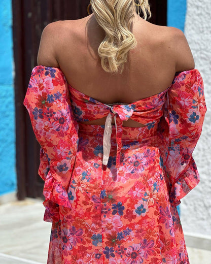 Kvinna A-Line Klänning Tryckt Polyester Långärmad V-Hals-4