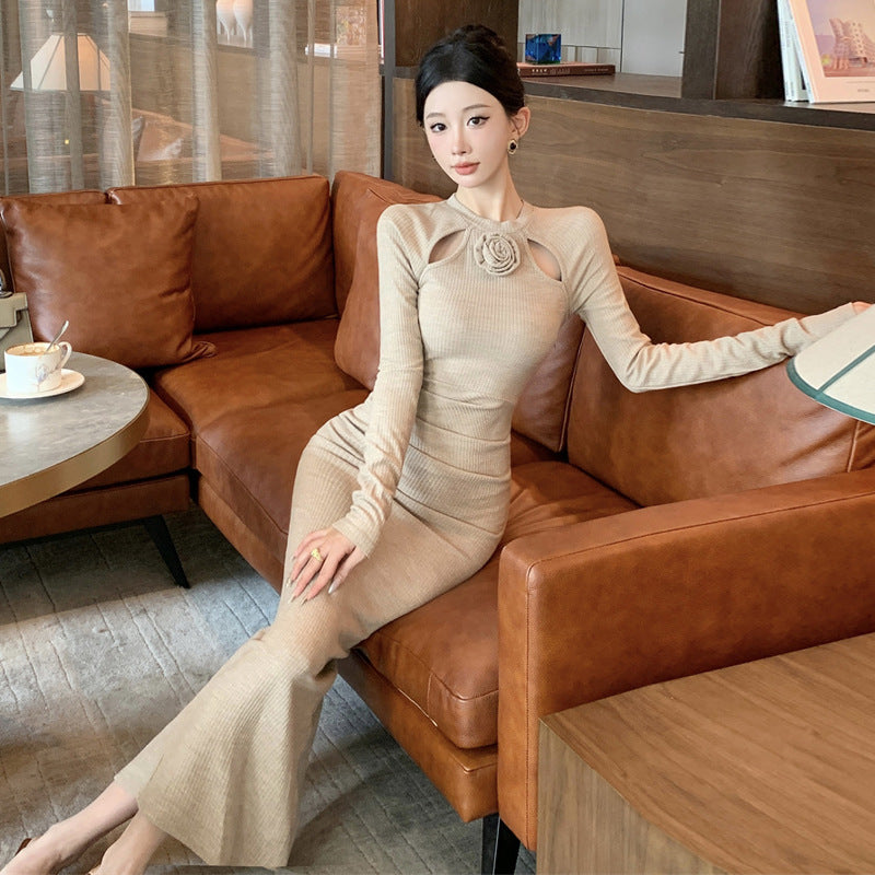 Dam Bodycon Klänning Smal Fit Lång Ärmar Polyester-4