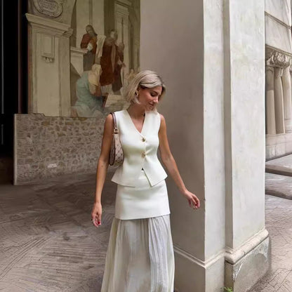 Kjol Dam Elegant Rynkdesign Flödande Material-4