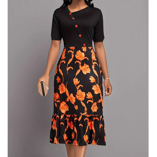 Damklänning A-Line V-Neck Polyester Lång-1